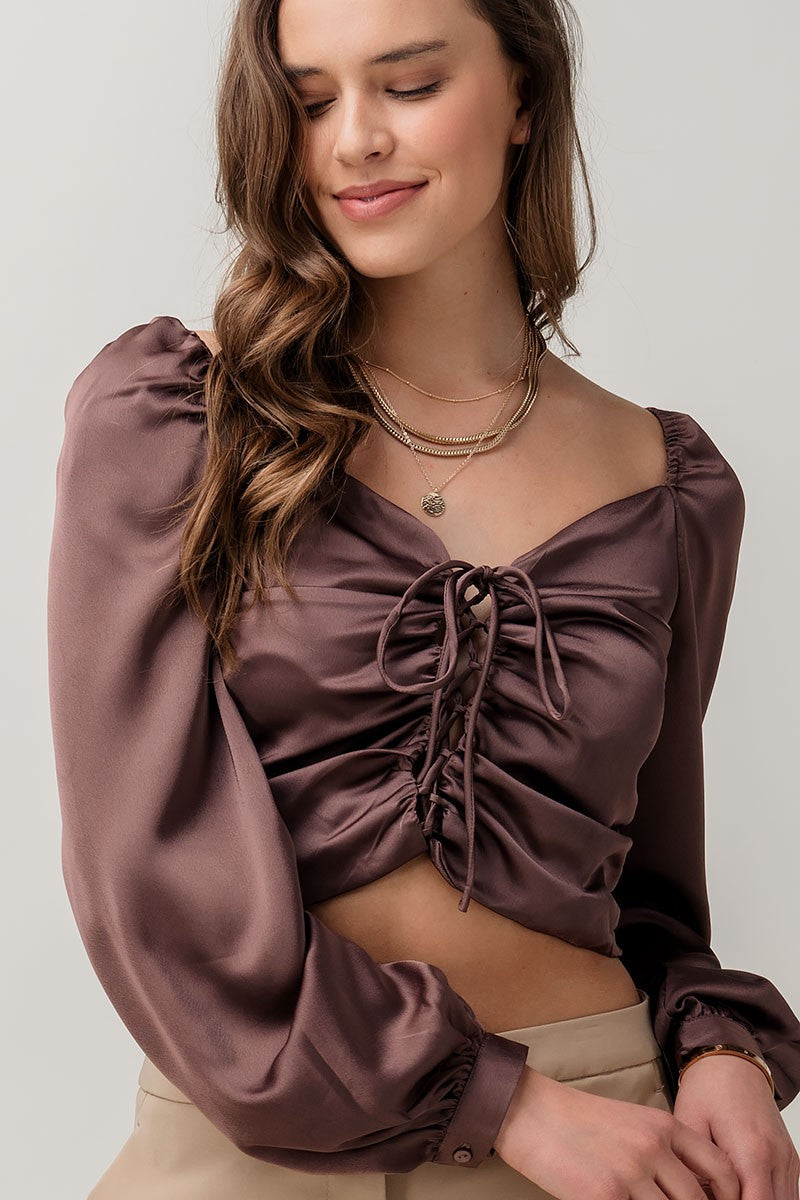 Vienna Satin Blouse (Dark Mauve)